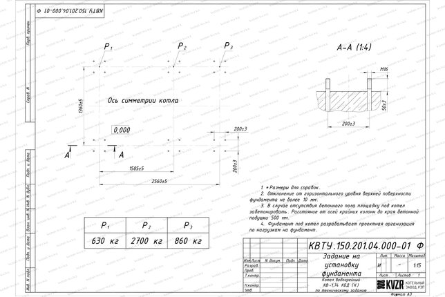 Котел на угле дровах 1740 кВт с колосниками фундамент