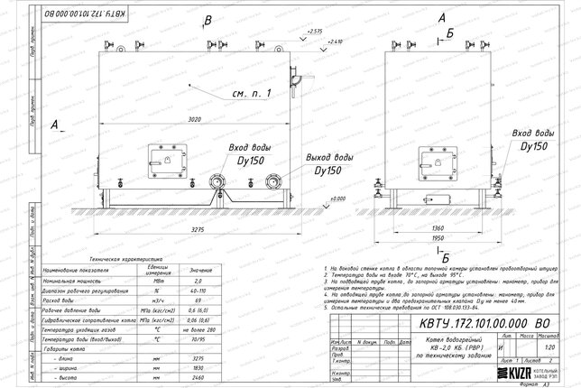 Чертеж котла КВр 2.0 с ОУР