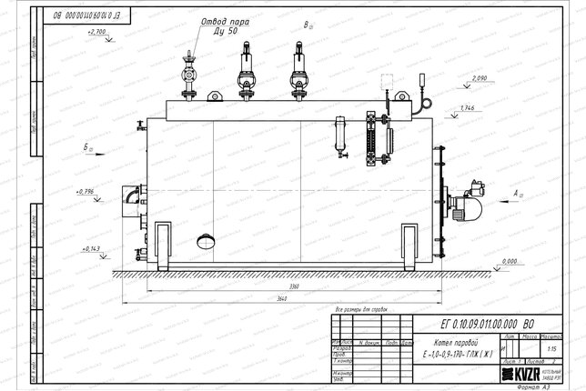 Чертеж газового парогенератора 1.0 т 170 С